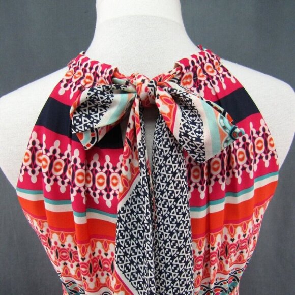 Eliza J Scarf Print Crepe De Chine Maxi Dress Size 2 Petite Sleeveless Tie Neck - Picture 7 of 10